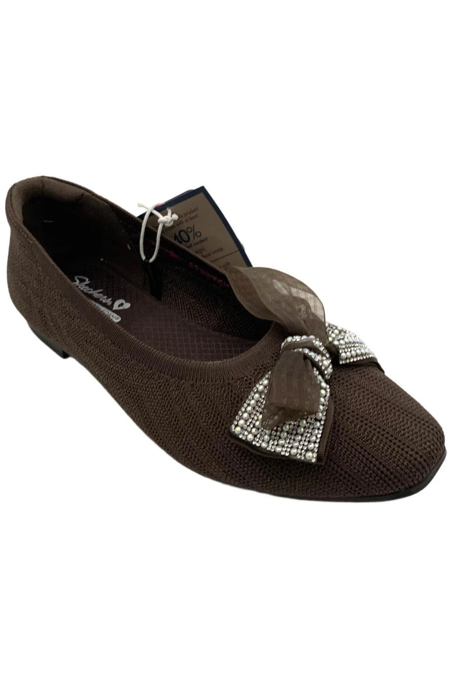 Skechers Women's Cleo Snip Vegan Knit Bow Flats Chocolate - Medium